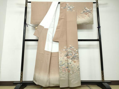 平和屋着物●訪問着　駒刺繍　流水風景草花文　暈し染め　金彩　正絹　逸品　DABI2744ud