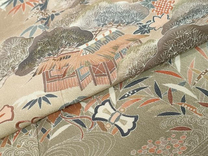 平和屋着物●訪問着　駒刺繍　流水風景草花文　暈し染め　金彩　正絹　逸品　DABI2744ud