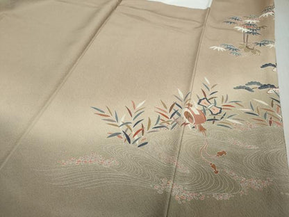 平和屋着物●訪問着　駒刺繍　流水風景草花文　暈し染め　金彩　正絹　逸品　DABI2744ud