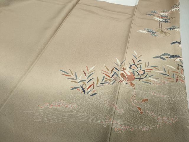 平和屋着物●訪問着　駒刺繍　流水風景草花文　暈し染め　金彩　正絹　逸品　DABI2744ud