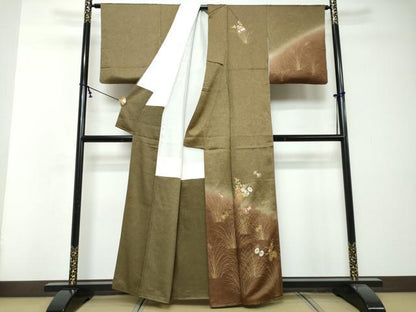 平和屋着物●訪問着　草花文　暈し染め　金銀彩　正絹　逸品　DABI2745ud
