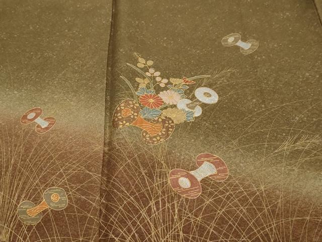 平和屋着物●訪問着　草花文　暈し染め　金銀彩　正絹　逸品　DABI2745ud