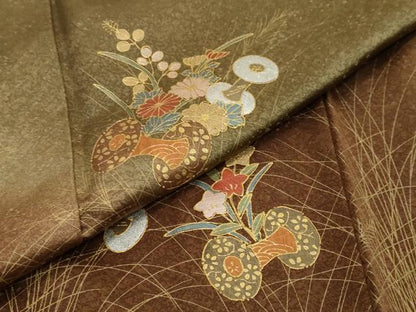 平和屋着物●訪問着　草花文　暈し染め　金銀彩　正絹　逸品　DABI2745ud