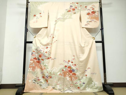 平和屋着物●訪問着　御所車花鳥文　暈し染め　金彩　正絹　逸品　DABI2746ud