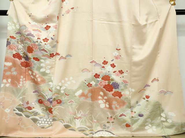 平和屋着物●訪問着　御所車花鳥文　暈し染め　金彩　正絹　逸品　DABI2746ud