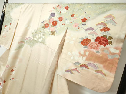 平和屋着物●訪問着　御所車花鳥文　暈し染め　金彩　正絹　逸品　DABI2746ud