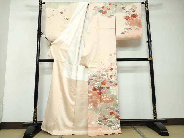 平和屋着物●訪問着　御所車花鳥文　暈し染め　金彩　正絹　逸品　DABI2746ud