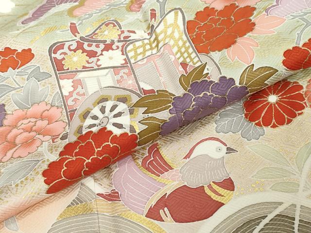平和屋着物●訪問着　御所車花鳥文　暈し染め　金彩　正絹　逸品　DABI2746ud