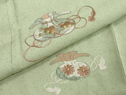 平和屋着物●色留訪問着　総刺繍　草花文　金糸　銀彩　正絹　逸品　未使用　DABI2748ud