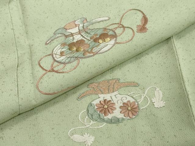 平和屋着物●色留訪問着　総刺繍　草花文　金糸　銀彩　正絹　逸品　未使用　DABI2748ud