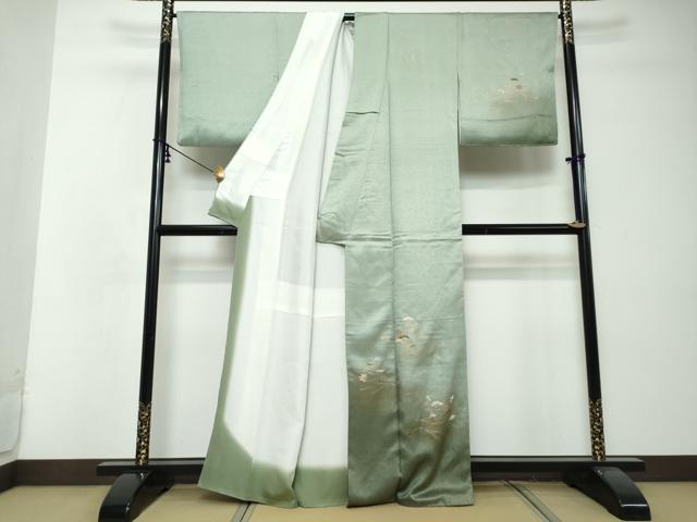 平和屋着物●訪問着　敷松葉草花文　暈し染め　金彩　正絹　逸品　DABI2749ud