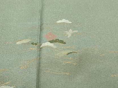 平和屋着物●訪問着　敷松葉草花文　暈し染め　金彩　正絹　逸品　DABI2749ud