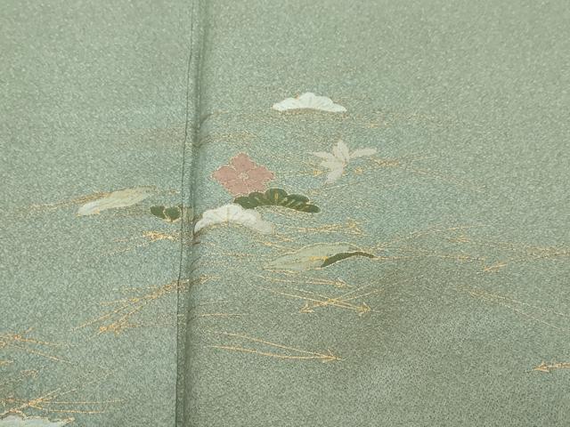 平和屋着物●訪問着　敷松葉草花文　暈し染め　金彩　正絹　逸品　DABI2749ud