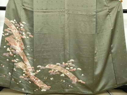 平和屋着物●訪問着　駒刺繍　花蝶文　金彩　正絹　逸品　DABI2755ud