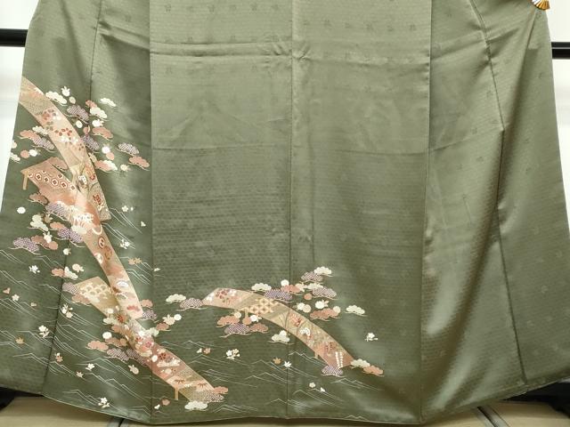 平和屋着物●訪問着　駒刺繍　花蝶文　金彩　正絹　逸品　DABI2755ud