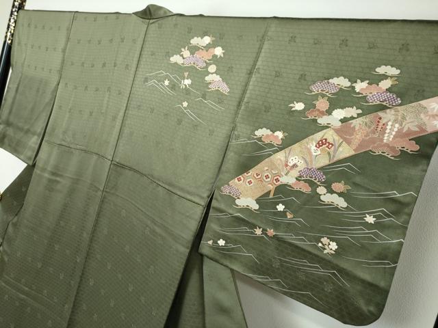 平和屋着物●訪問着　駒刺繍　花蝶文　金彩　正絹　逸品　DABI2755ud