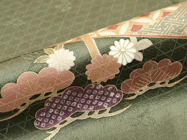 平和屋着物●訪問着　駒刺繍　花蝶文　金彩　正絹　逸品　DABI2755ud