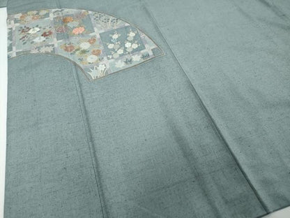 平和屋着物●色留訪問着　紬地　刺繍　草花文　正絹　逸品　DABI2767ud