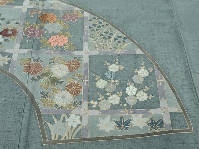 平和屋着物●色留訪問着　紬地　刺繍　草花文　正絹　逸品　DABI2767ud
