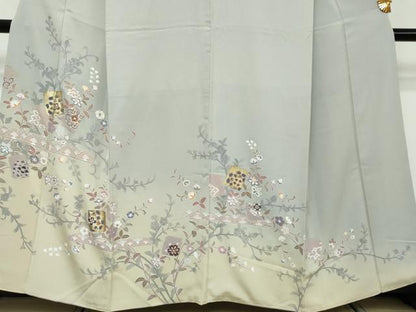 平和屋着物●訪問着　破れ色紙草花文　暈し染め　金彩　正絹　逸品　DABI2768ud