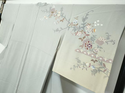 平和屋着物●訪問着　破れ色紙草花文　暈し染め　金彩　正絹　逸品　DABI2768ud