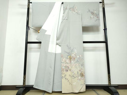 平和屋着物●訪問着　破れ色紙草花文　暈し染め　金彩　正絹　逸品　DABI2768ud