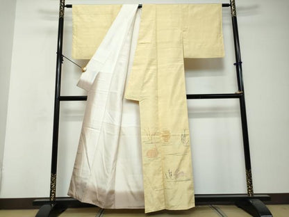 平和屋着物●能州紬　絲藝苑　上島洋山　訪問着　うさぎ　兎　正絹　逸品　未使用　DABI2770ud