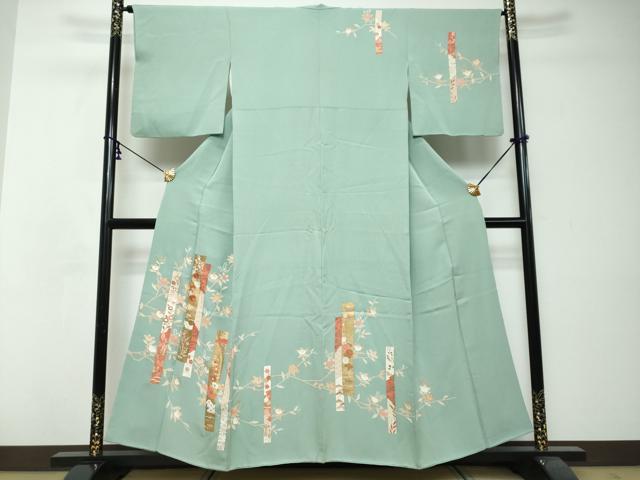 平和屋着物●訪問着　駒刺繍　短冊草花文　金彩　正絹　逸品　DABI2773ud