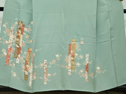 平和屋着物●訪問着　駒刺繍　短冊草花文　金彩　正絹　逸品　DABI2773ud