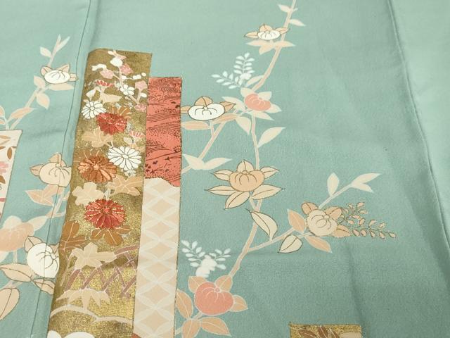 平和屋着物●訪問着　駒刺繍　短冊草花文　金彩　正絹　逸品　DABI2773ud