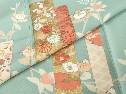 平和屋着物●訪問着　駒刺繍　短冊草花文　金彩　正絹　逸品　DABI2773ud