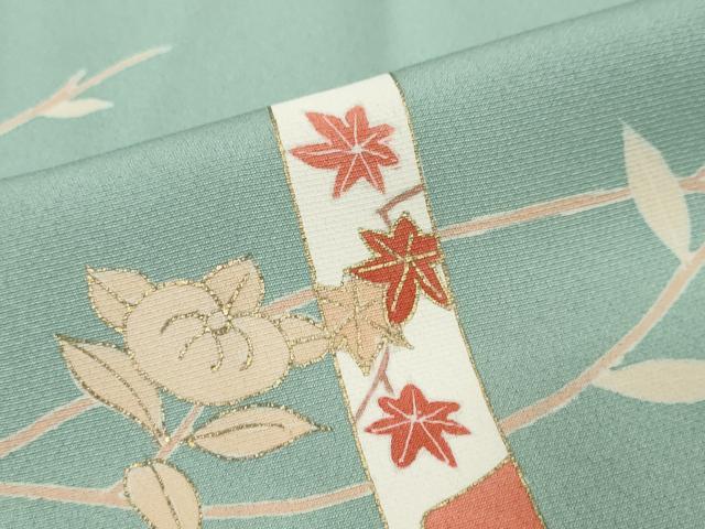 平和屋着物●訪問着　駒刺繍　短冊草花文　金彩　正絹　逸品　DABI2773ud