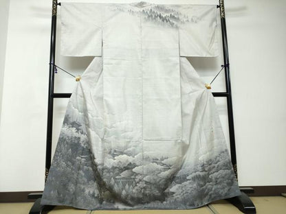 平和屋着物●本場大島紬　白大島　名匠たかし　訪問着　7マルキ　総絣　樹林風景文　さが美扱い　正絹　逸品　未使用　DABI2783ud