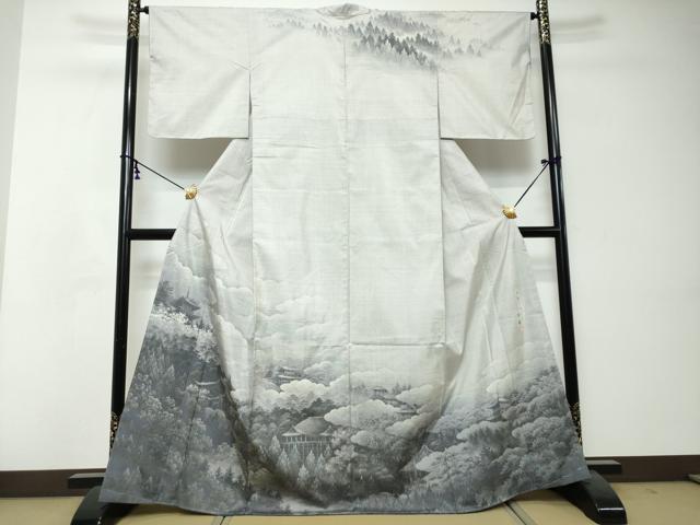 平和屋着物●本場大島紬　白大島　名匠たかし　訪問着　7マルキ　総絣　樹林風景文　さが美扱い　正絹　逸品　未使用　DABI2783ud