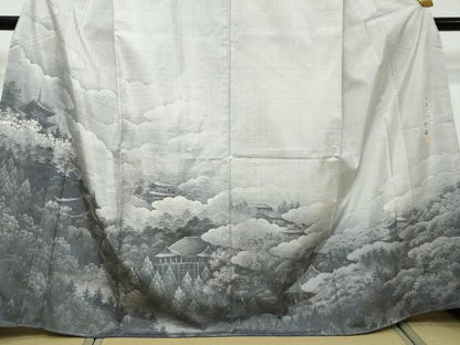 平和屋着物●本場大島紬　白大島　名匠たかし　訪問着　7マルキ　総絣　樹林風景文　さが美扱い　正絹　逸品　未使用　DABI2783ud