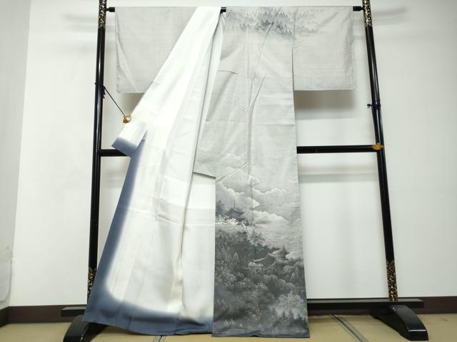 平和屋着物●本場大島紬　白大島　名匠たかし　訪問着　7マルキ　総絣　樹林風景文　さが美扱い　正絹　逸品　未使用　DABI2783ud