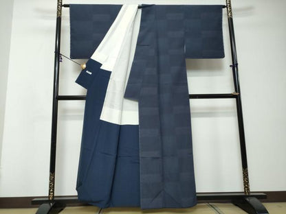 平和屋着物●本塩沢　110亀甲　変わり格子文　正絹　逸品　DABI2785ud
