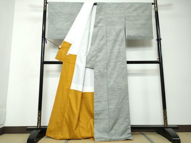 平和屋着物●上質な紬　湊鼠色　正絹　逸品　DABI2792ud
