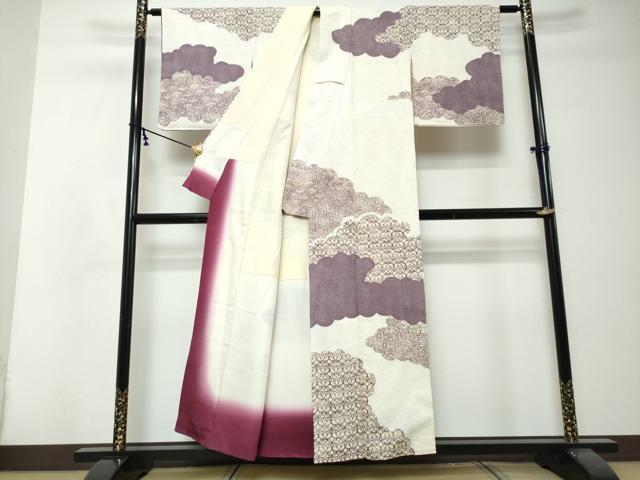 平和屋着物●名門　藤娘きぬたや・総絞り　訪問着　雲取り花文　正絹　逸品　DABI2794ud