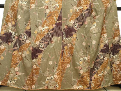 平和屋着物●上質な小紋　花蝶文　金彩　正絹　逸品　DABI2795ud