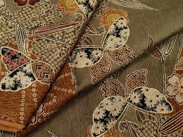 平和屋着物●上質な小紋　花蝶文　金彩　正絹　逸品　DABI2795ud