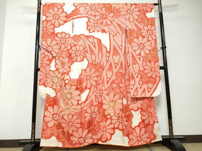 平和屋着物●豪華振袖　総絞り　駒刺繍　孔雀花文　金彩　正絹　逸品　DABI2797ud