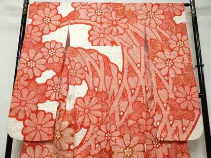 平和屋着物●豪華振袖　総絞り　駒刺繍　孔雀花文　金彩　正絹　逸品　DABI2797ud