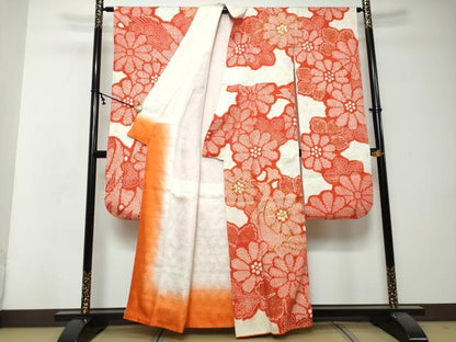 平和屋着物●豪華振袖　総絞り　駒刺繍　孔雀花文　金彩　正絹　逸品　DABI2797ud