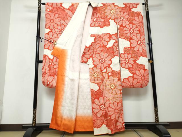 平和屋着物●豪華振袖　総絞り　駒刺繍　孔雀花文　金彩　正絹　逸品　DABI2797ud