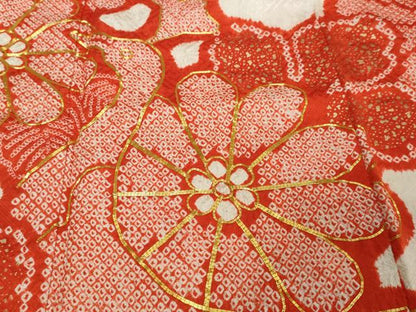 平和屋着物●豪華振袖　総絞り　駒刺繍　孔雀花文　金彩　正絹　逸品　DABI2797ud