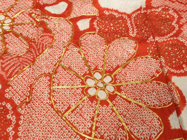 平和屋着物●豪華振袖　総絞り　駒刺繍　孔雀花文　金彩　正絹　逸品　DABI2797ud