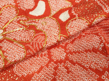 平和屋着物●豪華振袖　総絞り　駒刺繍　孔雀花文　金彩　正絹　逸品　DABI2797ud