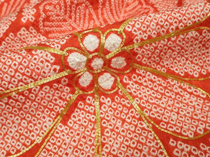 平和屋着物●豪華振袖　総絞り　駒刺繍　孔雀花文　金彩　正絹　逸品　DABI2797ud