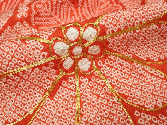 平和屋着物●豪華振袖　総絞り　駒刺繍　孔雀花文　金彩　正絹　逸品　DABI2797ud